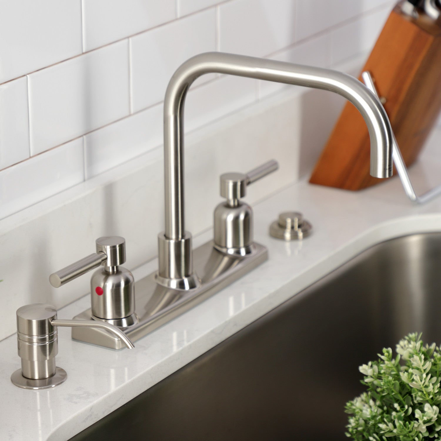 Kingston Sona FB2148DL - Concord Two-Handle 2-Hole 8" Centerset Kitchen Faucet, Brushed Nickel — thumbnail 3